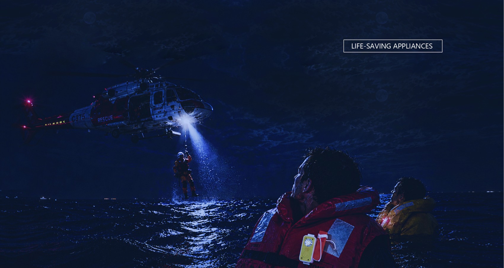 Night rescue operation at sea